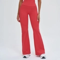 Women's high waist flared yoga pants in bright scarlet red with slim fit stretchy fabric - S / Raspberry Red