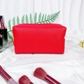 Red pearl letter makeup bag with PU leather texture and zipper on white fabric - Medium / Red