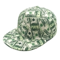 Flat brim snapback hat with vintage 100 dollar bill currency print and dollar patterns - M (56-58cm) / Original Green Dollar Tone (USD 1#)