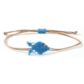 Handmade woven fish bracelet with sky blue fish charm and khaki adjustable cord - Indigo Blue