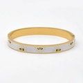 Gold stainless steel bangle with white enamel and evil eye motifs for women and men - Evil Eye Enamel Style (款式7)