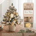 60cm silver Christmas tree with 25 ornaments and warm LED lights in a white pot - 60CM Silver & White Snow Tree (Iron Bucket)