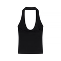 Detailed view of the slim fit black halter neck top with soft knitted texture - XS / Black