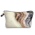 Detail showing the marble print texture and durable black zipper on the travel makeup bag - Beige Brown Grey Marble