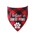 Classic red and black plaid cotton pet bandana with white Santa Paws print and snowflake - SD-12 Red Plaid I believe in SANTA PAWS / 66x46x46 (Raw Edge)