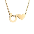 Collana dorata con ciondolo a lettera U e cuore 3D su una catena a maglie O lucida - Lettera U - Oro