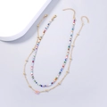 Collier double rang marguerite avec perles colorées et un petit pendentif fleur rose - Style Pendentif Fleur Rose et Perles Colorées Double Couche