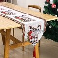 Camino de mesa navideño con diseño de gnomo, borlas rojas y estampado de pino verde - Estilo B/Gnomo Blanco Roto con Borlas