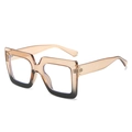 Fashionable brown and black gradient square oversized blue light blocking glasses for women - Light Tea and Black Gradient Frame