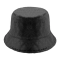 Plush faux rabbit fur bucket hat in deep black for winter warmth and soft texture - M (56-58cm) / Black