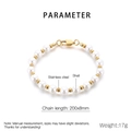 Dettagli del bracciale con perle e acciaio inossidabile dorato con misure e chiusura a moschettone - Oro