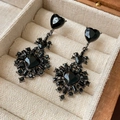 Gothic style black resin heart drop earrings with vintage cluster crystal detail - Black Heart Dangle Style