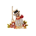 Detailed view of snowman Christmas brooch with colorful rhinestones and gold plating - Snowman
