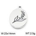 Pendentif ovale en acier inoxydable avec motif botanique noir gravé pour bijoux - Style Plante (KLJ8069-Z)