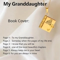 Detail of gold book pendant with engraved lettering for granddaughter and dainty metal chain - 28 Gold Granddaughter Style