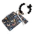 Bracelet à perles en silicone avec porte-cartes papillon floral sombre et nœud noir - Noir