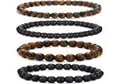 Lot de bracelets zen en perles de pierre grise, marron et noir pour hommes et femmes - 6mm+8mm/Lot de 4