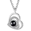 Silver S925 heart projection necklace with central black bead and zircon pavé detail - Double Slant Heart Silver