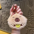 Porte-monnaie peluche capybara avec broderie lingot d'or et dragonne tressée élégante - Forme de Lingot / Marron