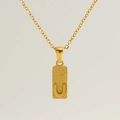 Gold rectangular pendant necklace with sandblasted letter U on a fine chain - Letter U