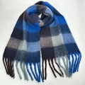 Winter scarf with thick blue, grey, and black plaid pattern and tassel fringe detail - 55# (Blue Grey Black Three-color Plaid)
