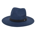 Close-up of blue-purple paper straw hat with black ribbon and gold metal stud detail - M(56-58cm) / Navy Blue