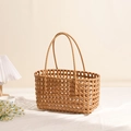 Brown woven shoulder bag with hollow diamond pattern and long handles for beach holiday - Coffee