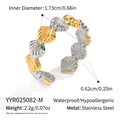 Macro shot of gold and silver shell textured geometric ring with size and weight specs - 316L Stainless Steel / Gold and Silver Dual Color Style (YYR025082-M)