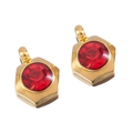 Golden hexagonal stainless steel pendant with red faceted gemstone inlay for jewelry making - Hexagon / Red