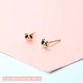 Minimalist gold panda stud earrings with black enamel details, size 0.5cm length - Red Panda