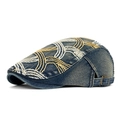 Retro gewassen donkerblauwe denim ivy pet met contrasterende stiksels en metalen gesp - Donkerblauw