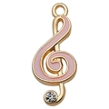 Golden treble clef charm with pink enamel and sparkling rhinestone for DIY jewelry - Musical Note
