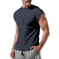 Men's sleeveless cotton muscle t-shirt in dark blue with wide shoulder cut and round neck - S / Navy Blue