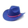 Classic blue felt fedora hat with a pink leather band and gold buckle on a white background - M (56-58cm) / Sapphire Blue