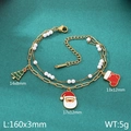Gold double-layer Christmas bracelet with Santa, tree, and sock charms and pearls - Santa Claus Christmas Sock Style (KB207748-ZLA)