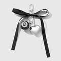 DIY keychain featuring large black ribbon bow with billiard ball 8 and heart charms - Black Keychain 1PC