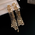 Elegant gold-tone multi-layered tassel earrings with round polished metal sequins - 41# Silver Pin - Gold