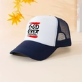 Casquette trucker bleu et blanc avec imprimé God Over Everything et dos en filet aéré - Taille unique / Bleu Marine Patchwork