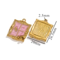 Pink enamel and gold window charm for DIY jewelry, measuring 20mm by 26.5mm - Window Frame Style Pendant (Z2360GA) / Pink
