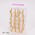 Gold stainless steel hoop earrings set featuring crystal-studded designs on a card - Inner Diameter 20mm (Set of 12 Pairs)