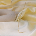 Golden Y-shaped titanium steel necklace with elegant white drop pearls and metal beads - H1037 Eleven Tassel Pearl Y-Necklace Gold