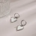 Silver stainless steel hoop earrings with white marble texture heart pendants - Heart Enamel / Silver White