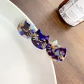Trio cat-head acetate hair clip with glitter marble texture in purple and blue - 6.5cm / Dark Blue