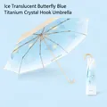 Elegant blue butterfly gradient automatic umbrella with golden curved handle and sleeve - Ice Blue Butterfly Style with Sleeve
