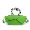 Chic lime green leather handbag with oversized silver irregular metal handle and shoulder strap - Green