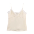 Lace patchwork satin camisole top in cream beige with delicate white lace trim and straps - XS / Off White
