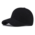 Classic winter baseball cap in black wool blend with flecked texture and warm lining - Shiny Black