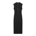 Abito midi nero senza maniche con scollo a goccia e fibbie argentate, vestibilità slim - S / Nero