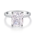 S925 sterling silver radiant cut ice flower ring with side stones for women - US 5 / White Zirconia