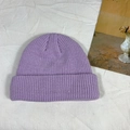 Chic purple knitted beanie hat in ribbed wool, perfect for autumn and winter outdoor warmth - One Size / Purple